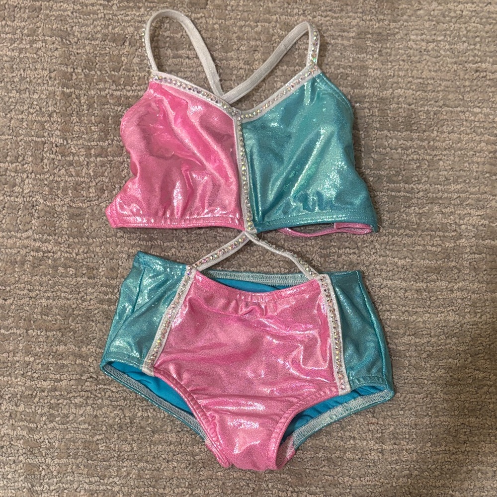 Shiny Pink and Blue Two-Piece Set